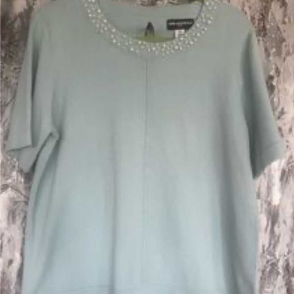 Karl Lagerfeld Green Embellished Short Sleeve Blouse, Great Preloved Condition